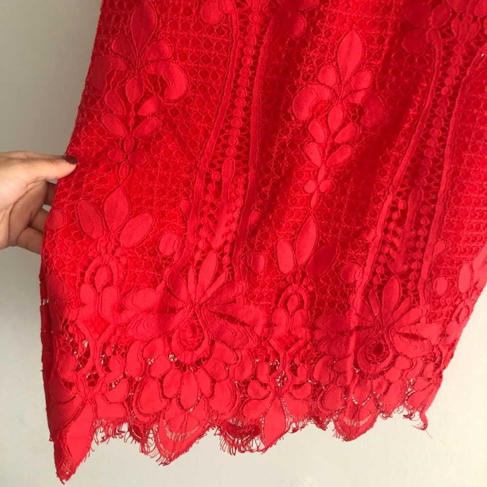 Red lace mini dress